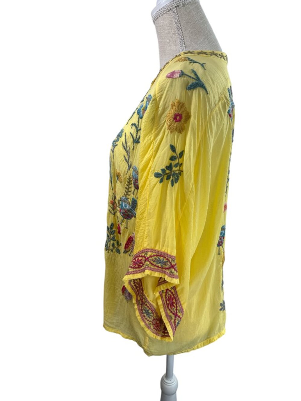 Johnny Was Embroidered Blouse Top Roylane Floral Birds Yellow Sz S - Picture 13 of 16